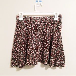 Black floral print skater skirt